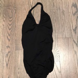 Black halter neck open back leotard size small